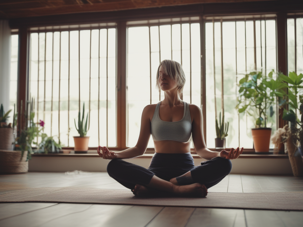 Woman doing yoga digital detox tips for midlife women