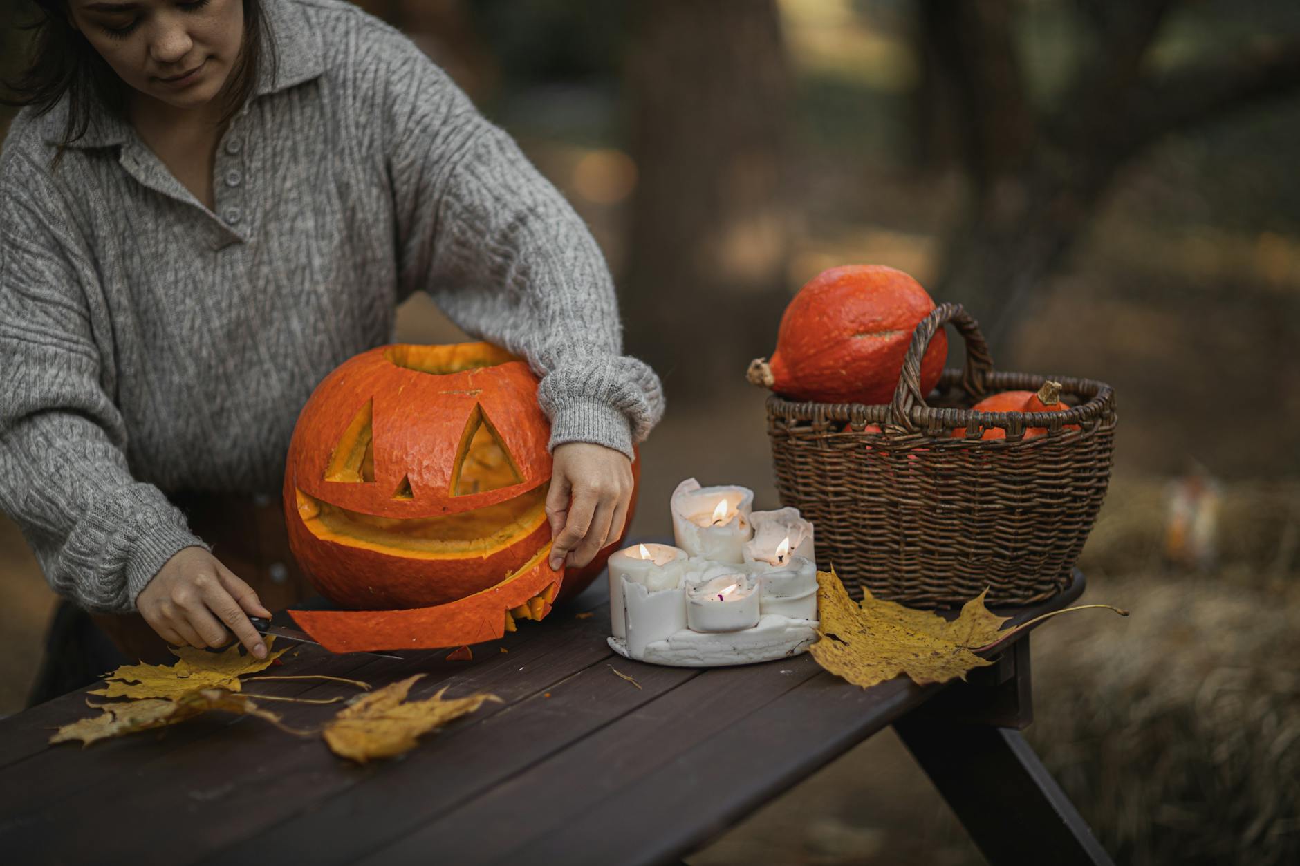 pumpkin on brown wooden table. October bucket list ideas
